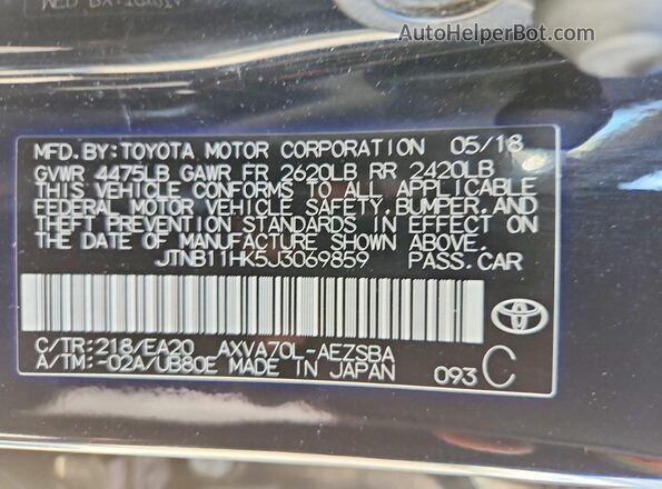 JTNB11HK5J3069859 2018 TOYOTA CAMRY Black VIN կոդի պիտակի տեսք
