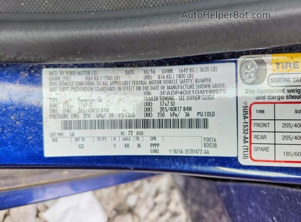 3FADP4GX1GM199970 2016 FORD FIESTA Blue VIN sticker view