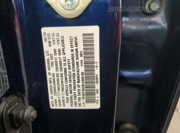7FART6H28LE008185 2020 HONDA CR-V Blue VIN კოდის სტიკერის ხედი