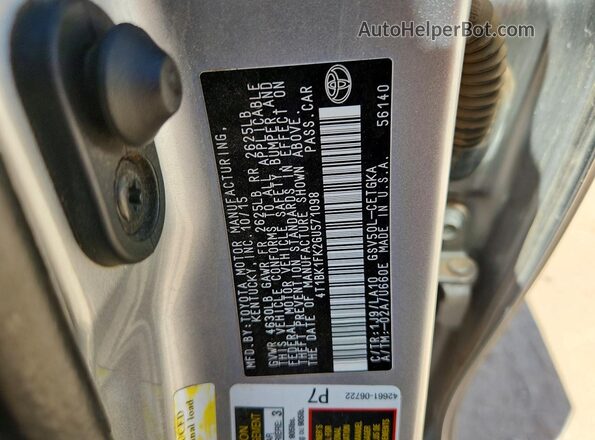 4T1BK1FK2GU571098 2016 TOYOTA CAMRY Silver Vista de la etiqueta del VIN