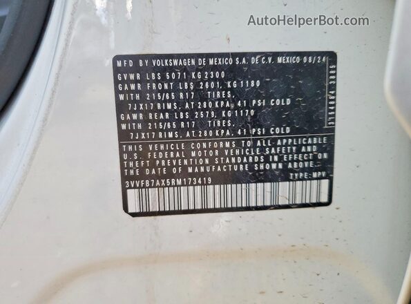 3VVFB7AX5RM173419 2024 VOLKSWAGEN TIGUAN White Вид наклейки з VIN-кодом