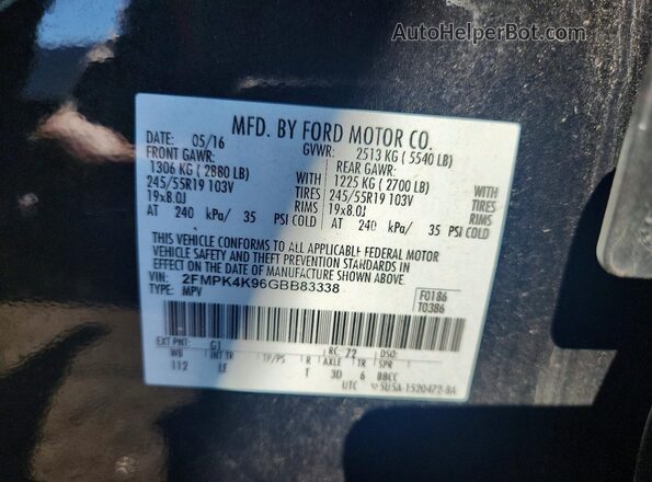 2FMPK4K96GBB83338 2016 FORD EDGE Черный Панорамный вид салона 360°
