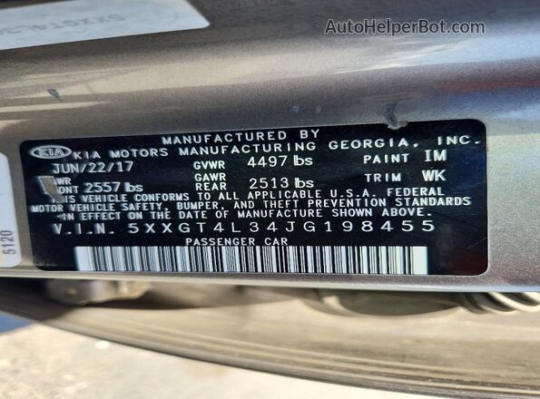 5XXGT4L34JG198455 2018 KIA OPTIMA Золотой Вид наклейки с VIN-кодом