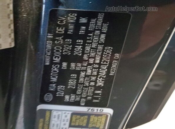 3KPF24AD4LE205569 2020 KIA FORTE Black Vista de la etiqueta del VIN
