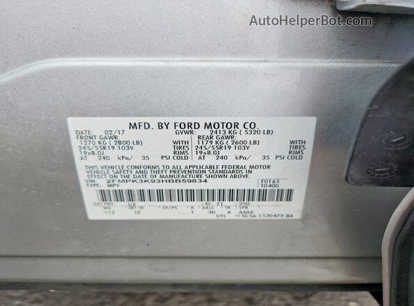 2FMPK3K93HBB59834 2017 FORD EDGE Silver Vista interior de 360 grados