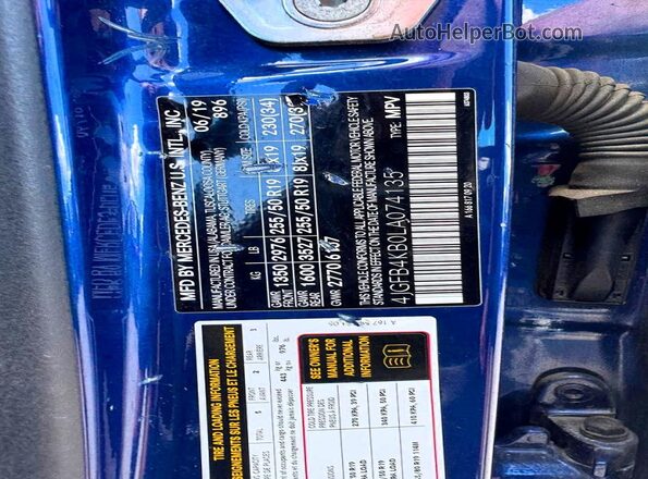 4JGFB4KB0LA074135 2020 MERCEDES-BENZ GLE Blue Вид задньої частини салону