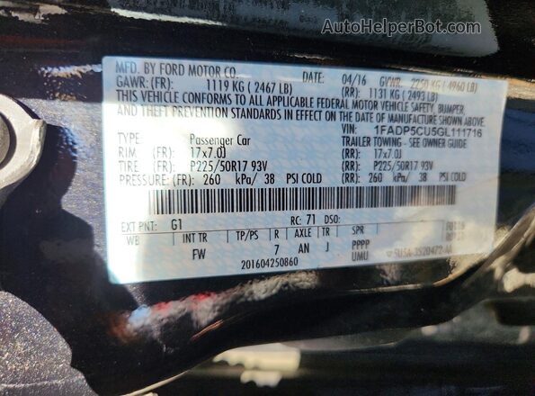 1FADP5CU5GL111716 2016 FORD C-MAX Black Widok naklejki z numerem VIN