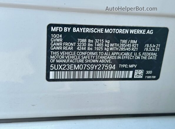 5UX23EM07S9Y27594 2025 BMW X7 White 