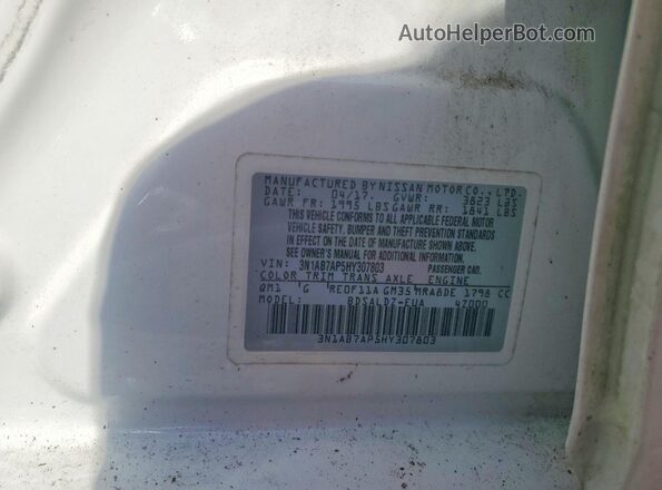 3N1AB7AP5HY307803 2017 NISSAN SENTRA White Widok naklejki z numerem VIN