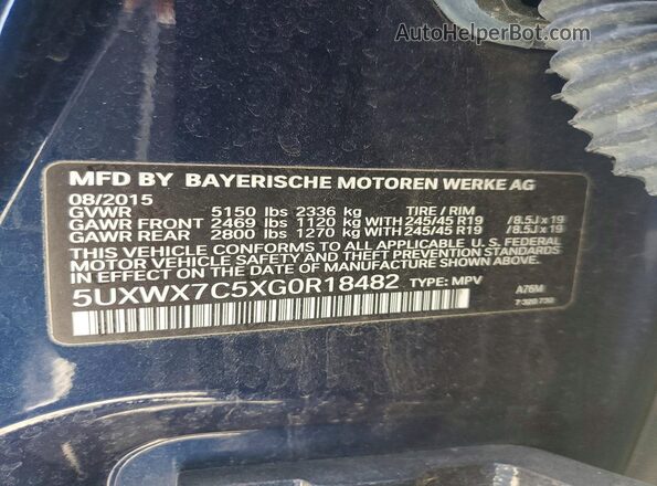 5UXWX7C5XG0R18482 2016 BMW X3 Blue VIN կոդի պիտակի տեսք