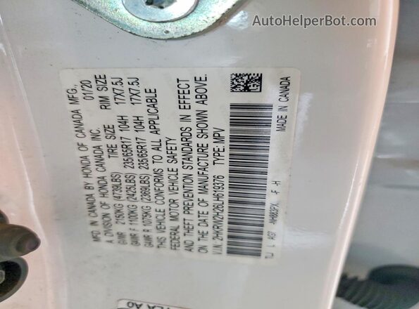 2HKRW2H26LH619376 2020 HONDA CR-V White 360 interior view