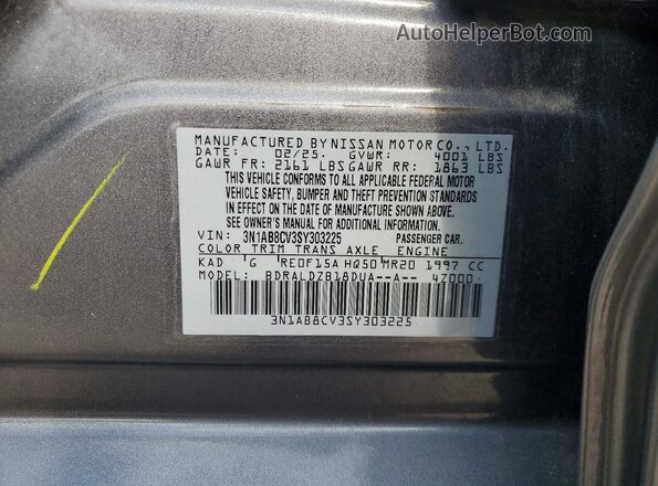 3N1AB8CV3SY303225 2025 NISSAN SENTRA Gray VIN კოდის სტიკერის ხედი