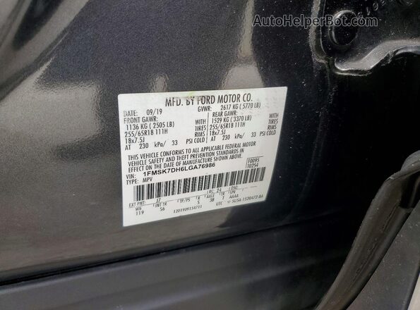 1FMSK7DH6LGA76986 2020 FORD EXPLORER Gray 