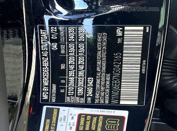 W1N0J6EB7NG042165 2022 MERCEDES-BENZ GLC-CLASS Black Вид наклейки з VIN-кодом