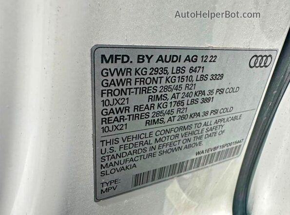 WA1EVBF15PD015447 2023 AUDI Q8 White Rear interior view