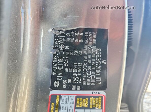 KNDJN2A27G7392798 2016 KIA SOUL Gray VIN sticker view