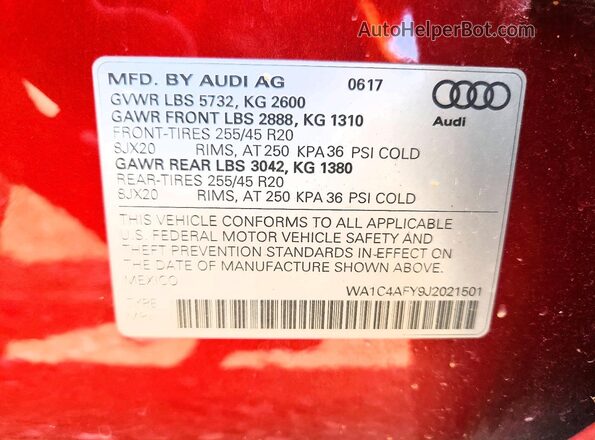 WA1C4AFY9J2021501 2018 AUDI SQ5 Red 360 interior view