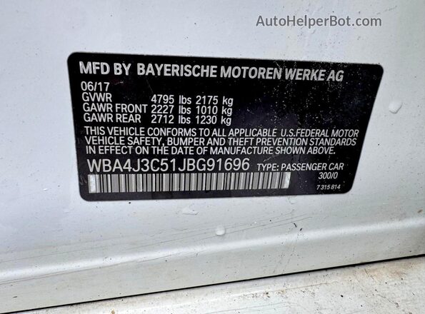 WBA4J3C51JBG91696 2018 BMW 4 SERIES Белый Вид наклейки с VIN-кодом