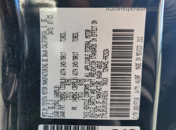 3TMLB5JN1SM169216 2025 TOYOTA TACOMA Black VIN կոդի պիտակի տեսք
