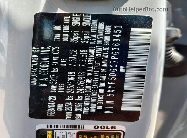 5XYP5DGC7PG369451 2023 KIA TELLURIDE Gray Vista interior de 360 grados