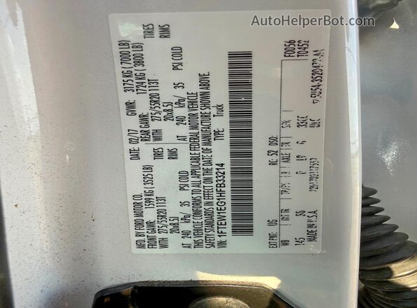 1FTEW1EG1HFB33214 2017 FORD F150 White Widok wnętrza z tyłu