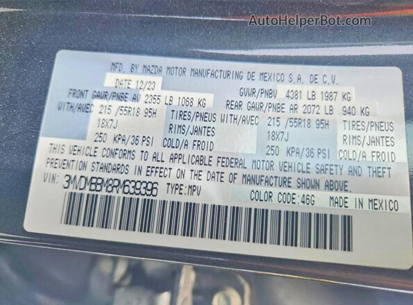 3MVDMBBM8RM639396 2024 MAZDA CX30 Gray Vista interior de 360 grados