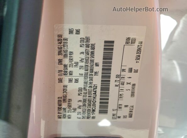 1FMCU0HD1KUA47621 2019 FORD ESCAPE White 