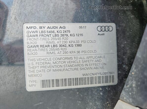 WA1CNAFY5J2017801 2018 AUDI Q5 Black 360 interior view