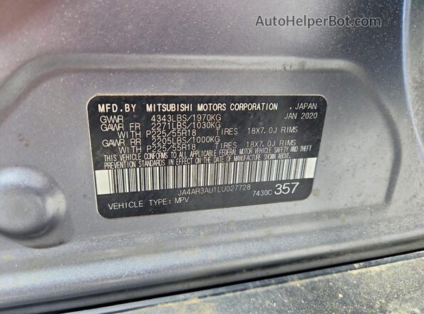 JA4AR3AU1LU027728 2020 MITSUBISHI OUTLANDER Gray სალონის 360-გრადუსიანი ხედი