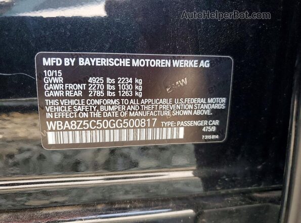 WBA8Z5C50GG500817 2016 BMW 3 SERIES Black Вид наклейки з VIN-кодом