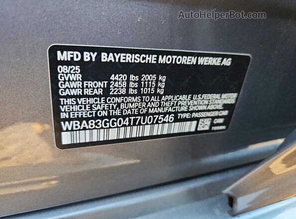 WBA83GG04T7U07546 2026 BMW 2 SERIES Gray VIN sticker view