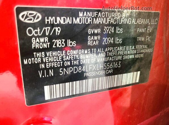 5NPD84LFXLH556163 2020 HYUNDAI ELANTRA Red VIN sticker view
