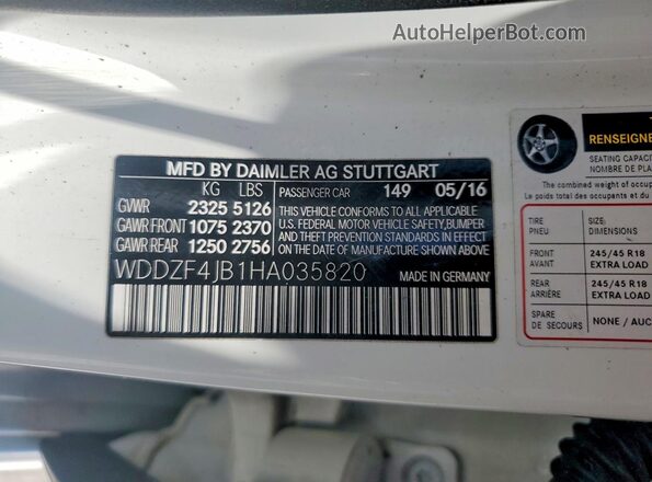 WDDZF4JB1HA035820 2017 MERCEDES-BENZ E-CLASS White Вид наклейки з VIN-кодом