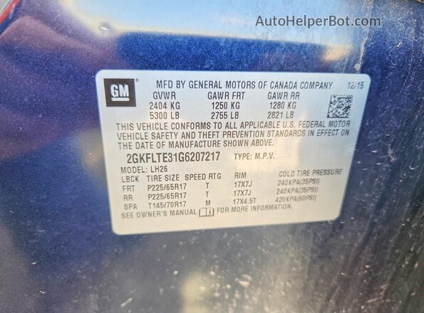 2GKFLTE31G6207217 2016 GMC TERRAIN Blue სალონის 360-გრადუსიანი ხედი
