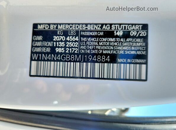 W1N4N4GB8MJ194884 2021 MERCEDES-BENZ GLA White 