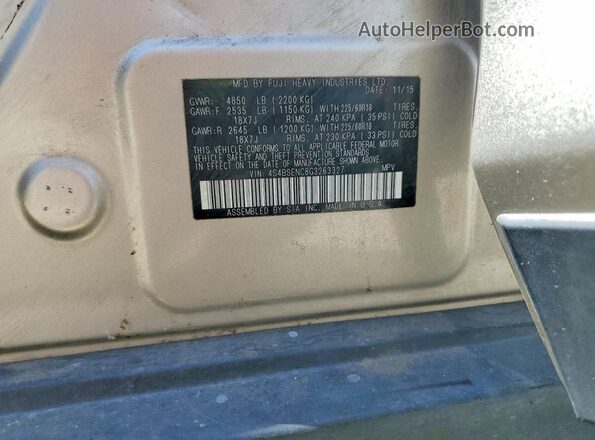 4S4BSENC8G3263327 2016 SUBARU OUTBACK Серебряный Вид наклейки с VIN-кодом