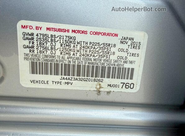 JA4AZ3A32GZ018262 2016 MITSUBISHI OUTLANDER Silver Vista de los asientos traseros