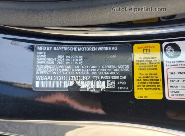 WBAAE2C01LCD01392 2020 BMW 8 SERIES Черный Вид наклейки с VIN-кодом