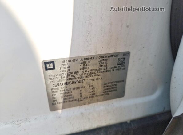 2GNAXREV8J6204327 2018 CHEVROLET EQUINOX Белый Панорамный вид салона 360°
