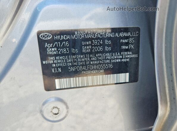 5NPD84LF0HH055516 2017 HYUNDAI ELANTRA Silver VIN կոդի պիտակի տեսք