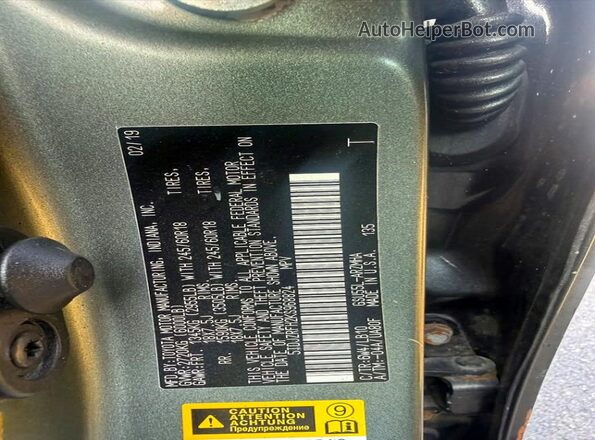 5TDJZRFH2KS968824 2019 TOYOTA HIGHLANDER Green VIN կոդի պիտակի տեսք