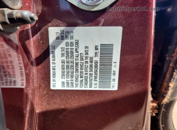 5FNRL6H54LB004561 2020 HONDA ODYSSEY Maroon Vista interior de 360 grados
