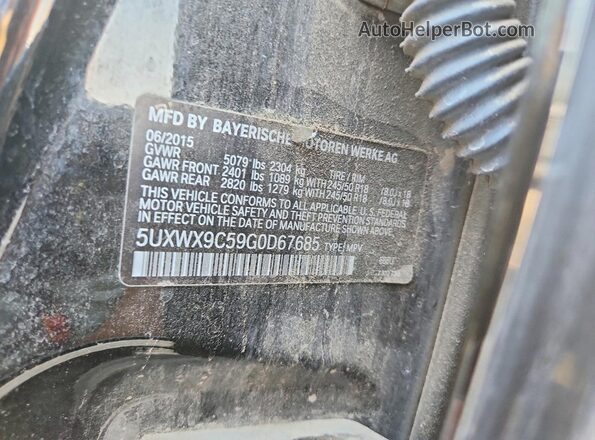 5UXWX9C59G0D67685 2016 BMW X3 Black Widok naklejki z numerem VIN