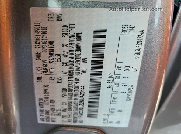 1FMCU0LZ2NUA20144 2022 FORD ESCAPE Silver სალონის 360-გრადუსიანი ხედი