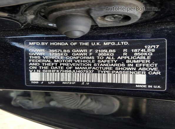 SHHFK7H98JU407937 2018 HONDA CIVIC Black VIN sticker view