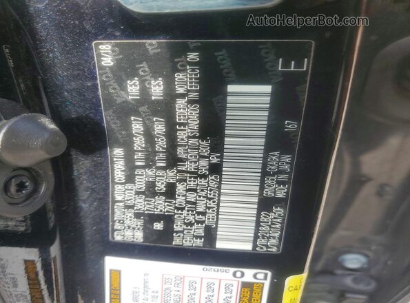 JTEBU5JR5J5574925 2018 TOYOTA 4RUNNER Black VIN კოდის სტიკერის ხედი