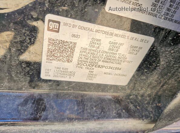 3GCUDFE82PG341994 2023 CHEVROLET SILVERADO Black Вид наклейки з VIN-кодом