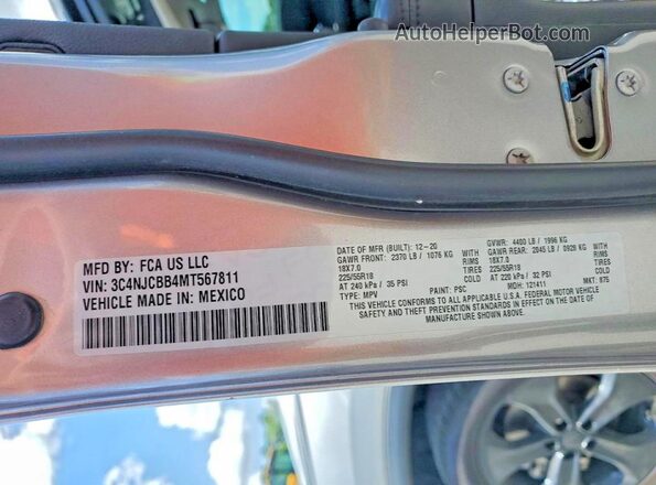 3C4NJCBB4MT567811 2021 JEEP COMPASS Gray VIN კოდის სტიკერის ხედი