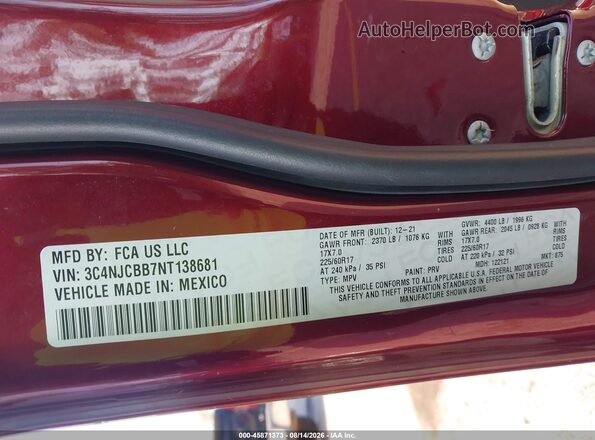 3C4NJCBB7NT138681 2022 JEEP COMPASS Red ძრავის განყოფილების ხედი