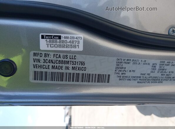 3C4NJCBB8MT531765 2021 JEEP COMPASS Silver Engine compartment view